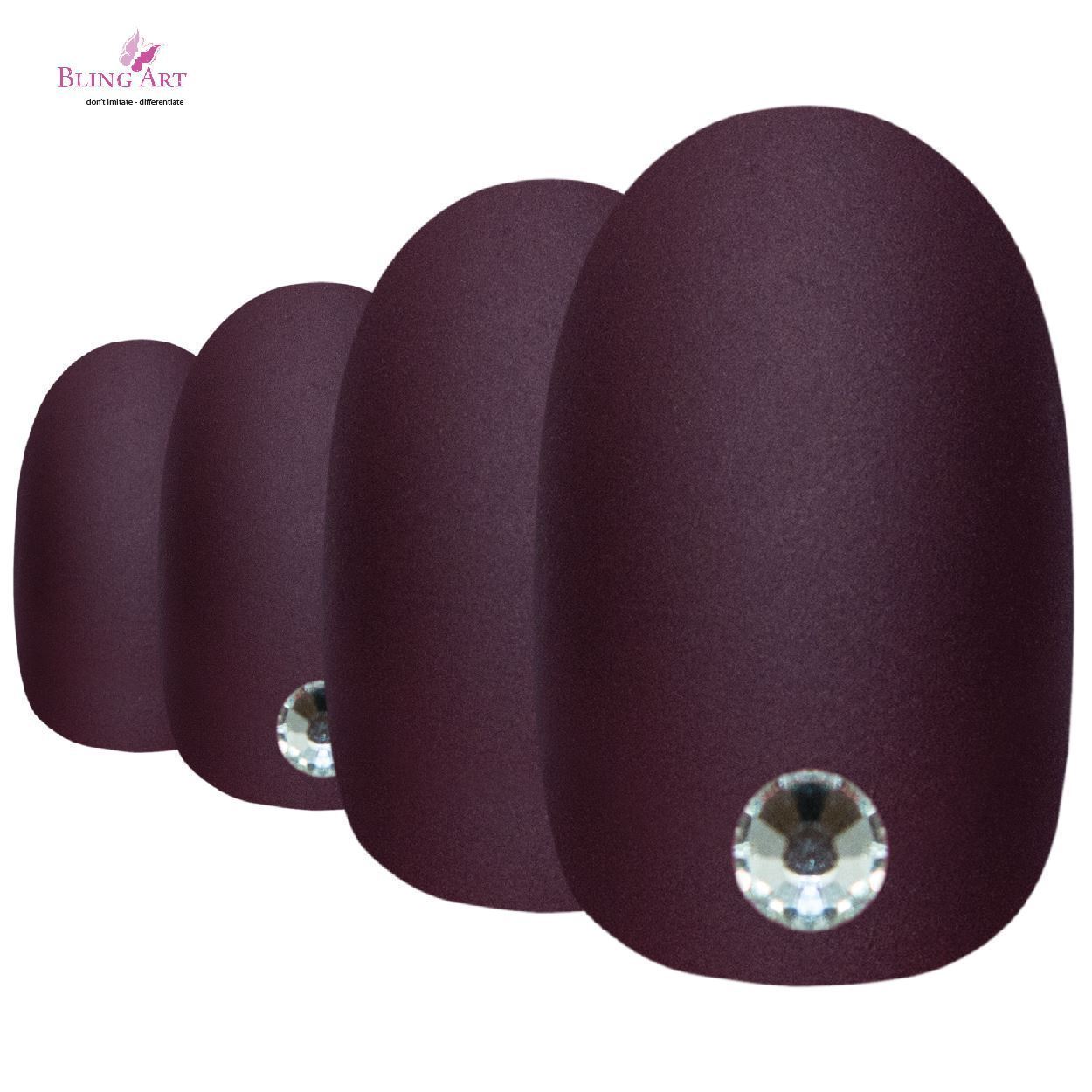 False Nails by Bling Art Brown Matte Oval Medium Fake Acrylic Tips