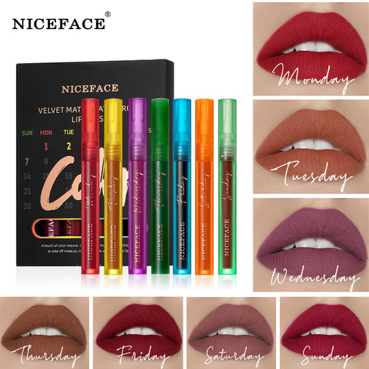 Niceface Weekly Lip Gloss 7 Sticks Lip Gloss Velvet Matte Lip Gloss Se