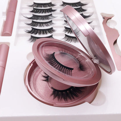 Eight Pairs Of Magnet False Eyelashes With Round Box Mirror Magnetic I