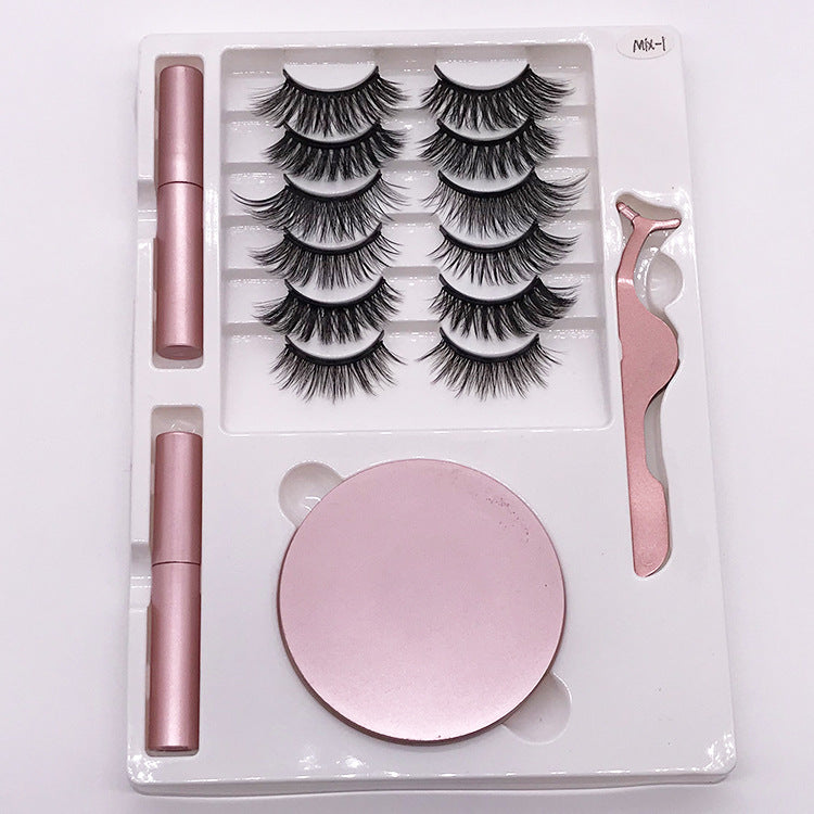 Eight Pairs Of Magnet False Eyelashes With Round Box Mirror Magnetic I