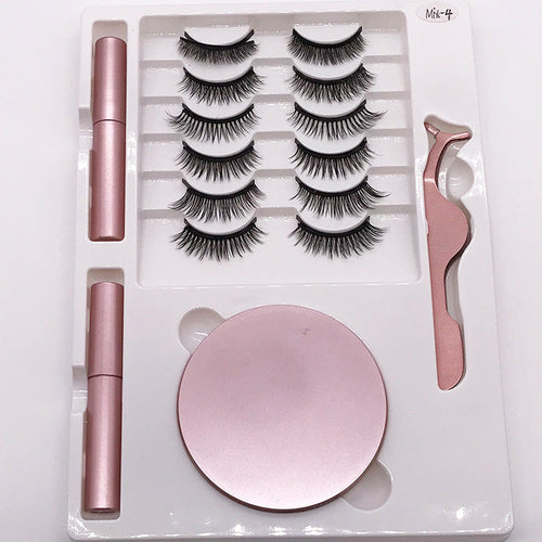 Eight Pairs Of Magnet False Eyelashes With Round Box Mirror Magnetic I