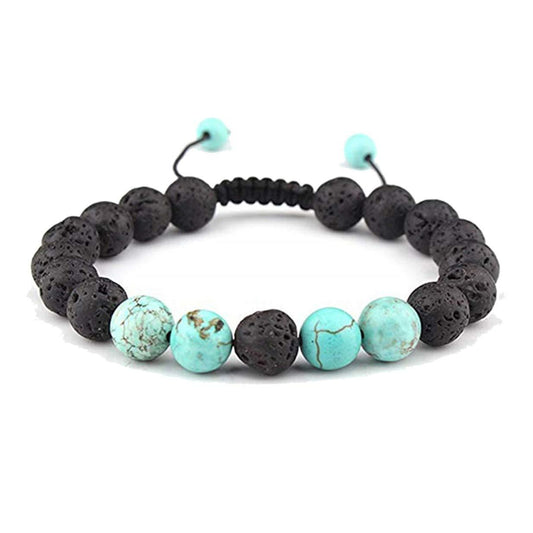 Adjustable Anxiety Diffusing Lava Stone Bracelet w/Turquoise Stones