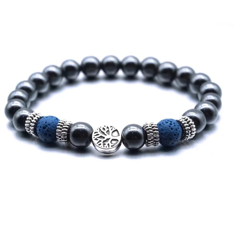 Dark Blue Tree of Life Lava Stone Metal Bracelet