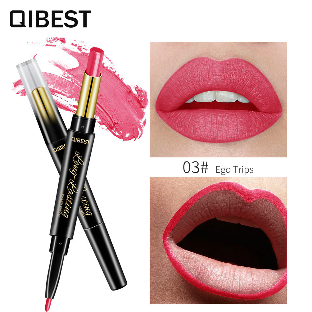 QIBEST Double-Ended Lipstick Pen Moisturizing Matte Matte Lipstick + L