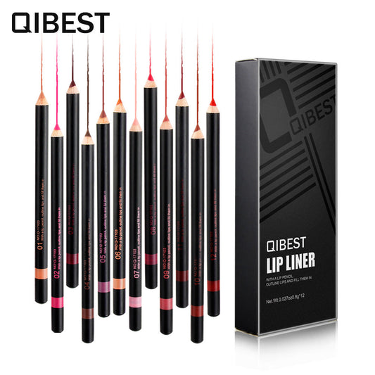 QIBEST Fashion Black Rod Lip Liner 12 Colors Mixed Color Lip Liner Set