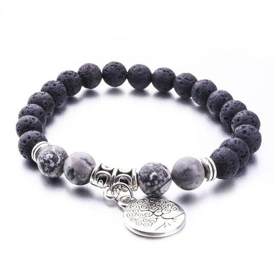 Grey Marble Tree of Life Lava Stone Bracelet