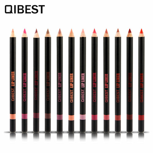 QIBEST Fashion Black Rod Lip Liner 12 Colors Mixed Color Lip Liner Set