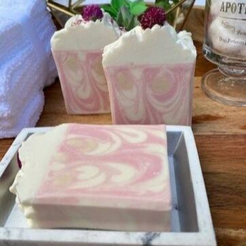 Cherry Bomb Cold Process Soap with Flower embed