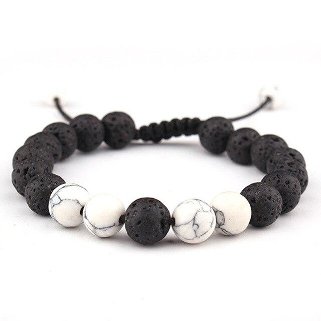 Adjustable Anxiety Diffusing Lava Stone Bracelet w/White Stones