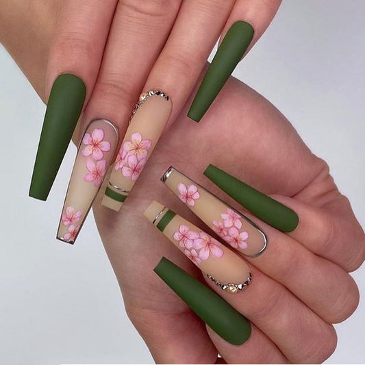 New Wear Nail Spring Flowers Bloom Drill Nail Ins Style Long Ballet Na