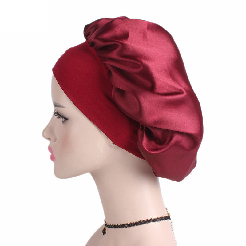 1pc Adjust Solid Satin Bonnet Hair Styling Cap Long Hair Care Women Ni