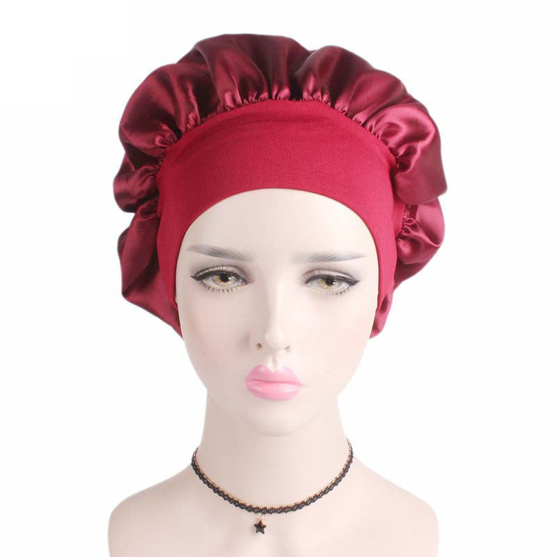 1pc Adjust Solid Satin Bonnet Hair Styling Cap Long Hair Care Women Ni