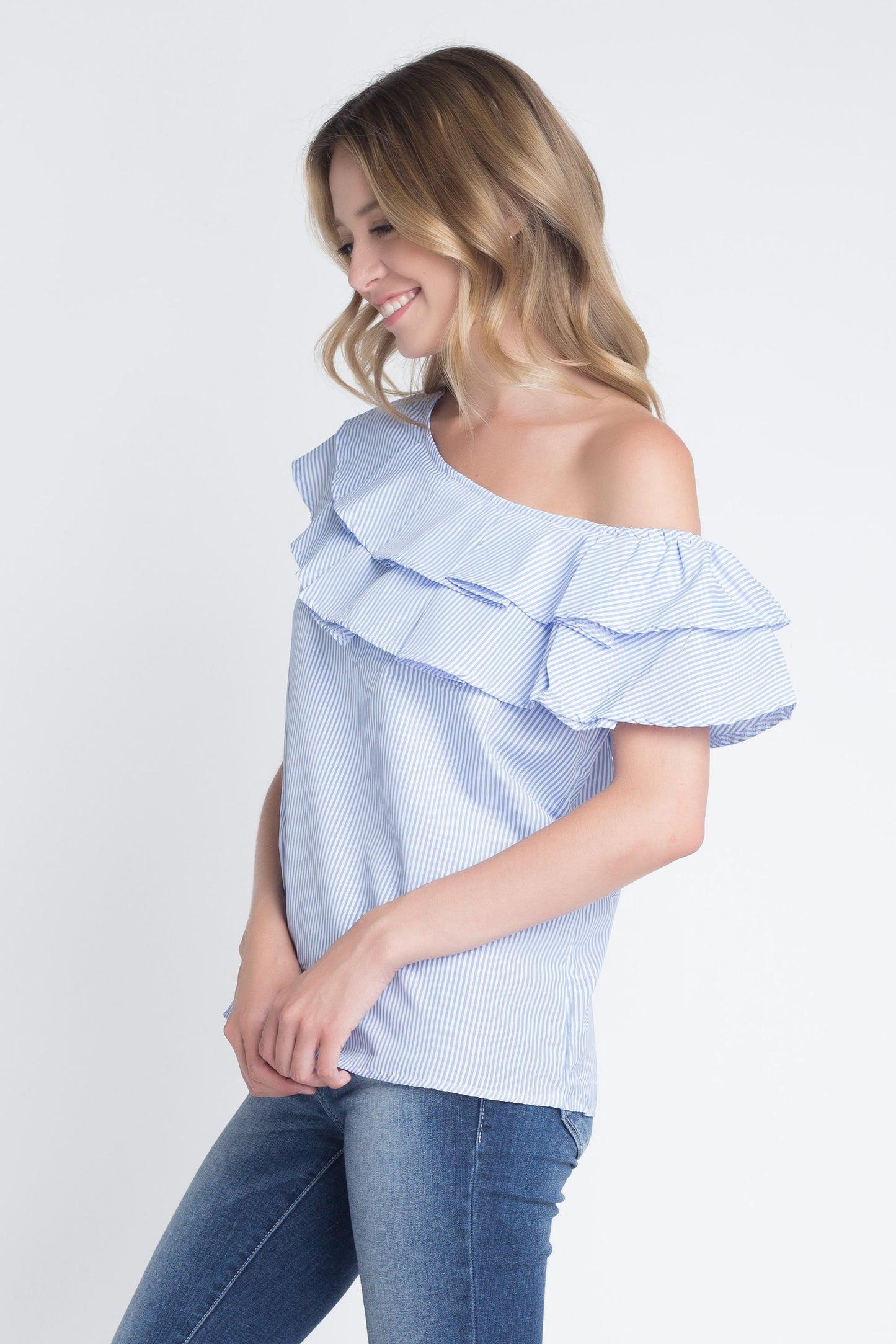 Women's Striped Off Shoulder Ruffle Stripe Blouse