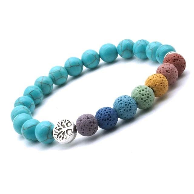 Tree of life Seven Chakra and Turquoise Beads Lava Stone Bracelet