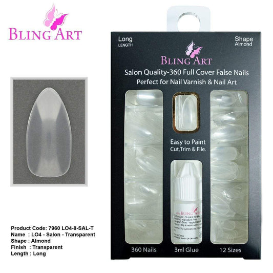 False Nails by Bling Art 360 Stiletto Almond Long Transparent Acrylic