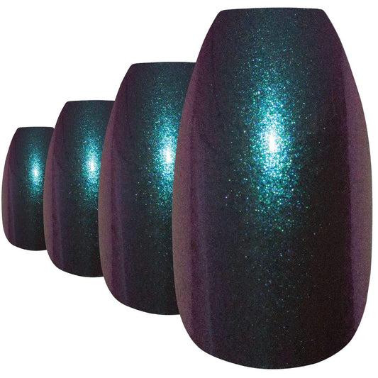 False Nails by Bling Art Green Purple Chameleon Ballerina Coffin 24