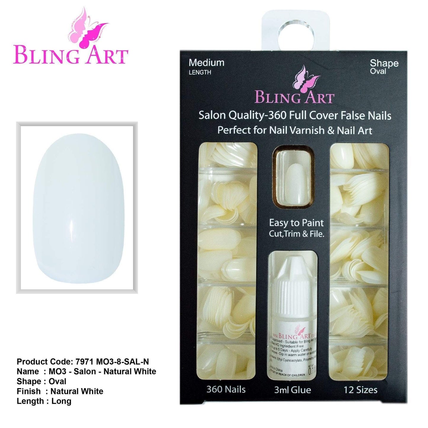 False Nails by Bling Art 360 Oval Medium Natural Acrylic Fake Nail