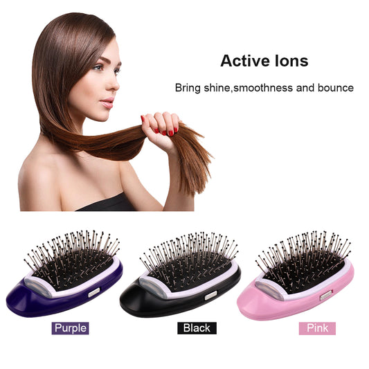 Electric Ionic Hairbrush Negative Ions Anti Frizz -Pink