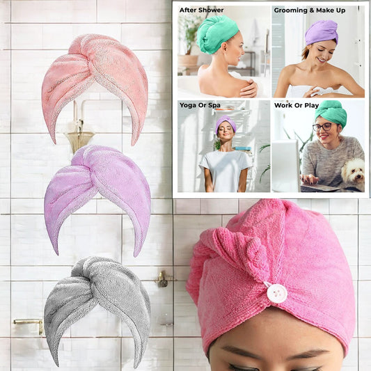 Pack of 3 Pcs Hair Towel Wrap Turban Microfiber