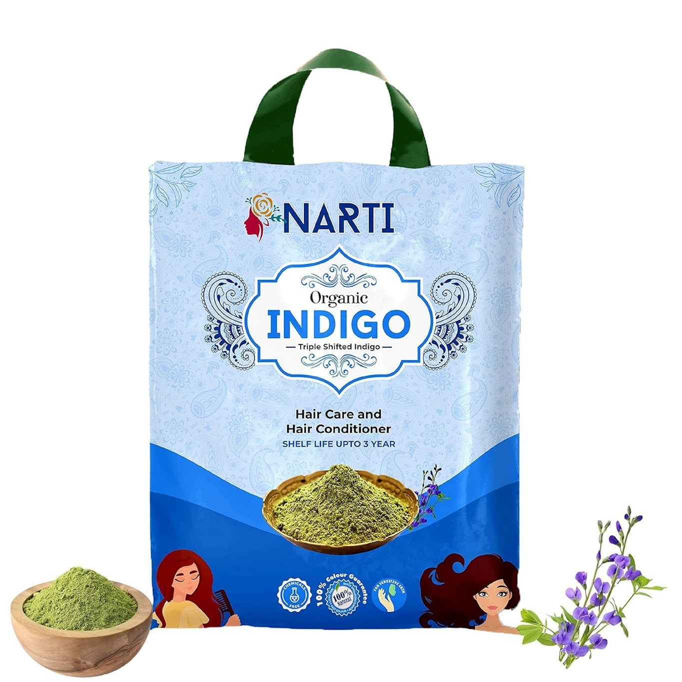 Organic Indigo Natural Hair Colour Powder Pack for Black Hair Growth