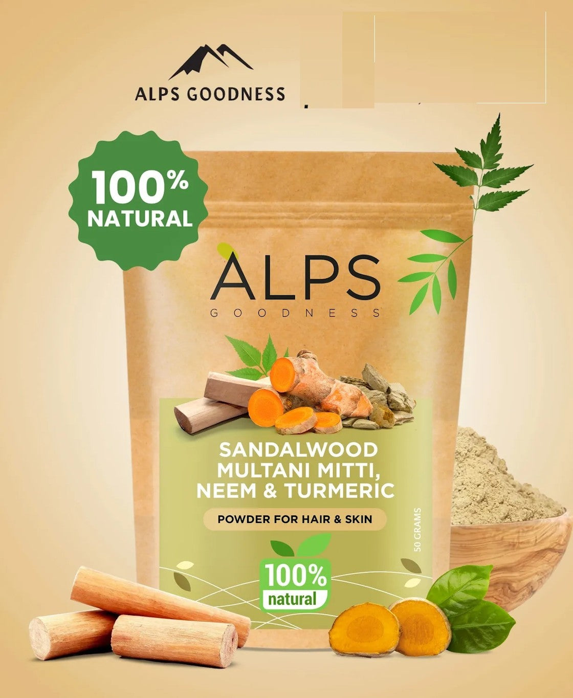 Alps Goodness Sandalwood, Multani Mitti, Neem & Turmeric Powder