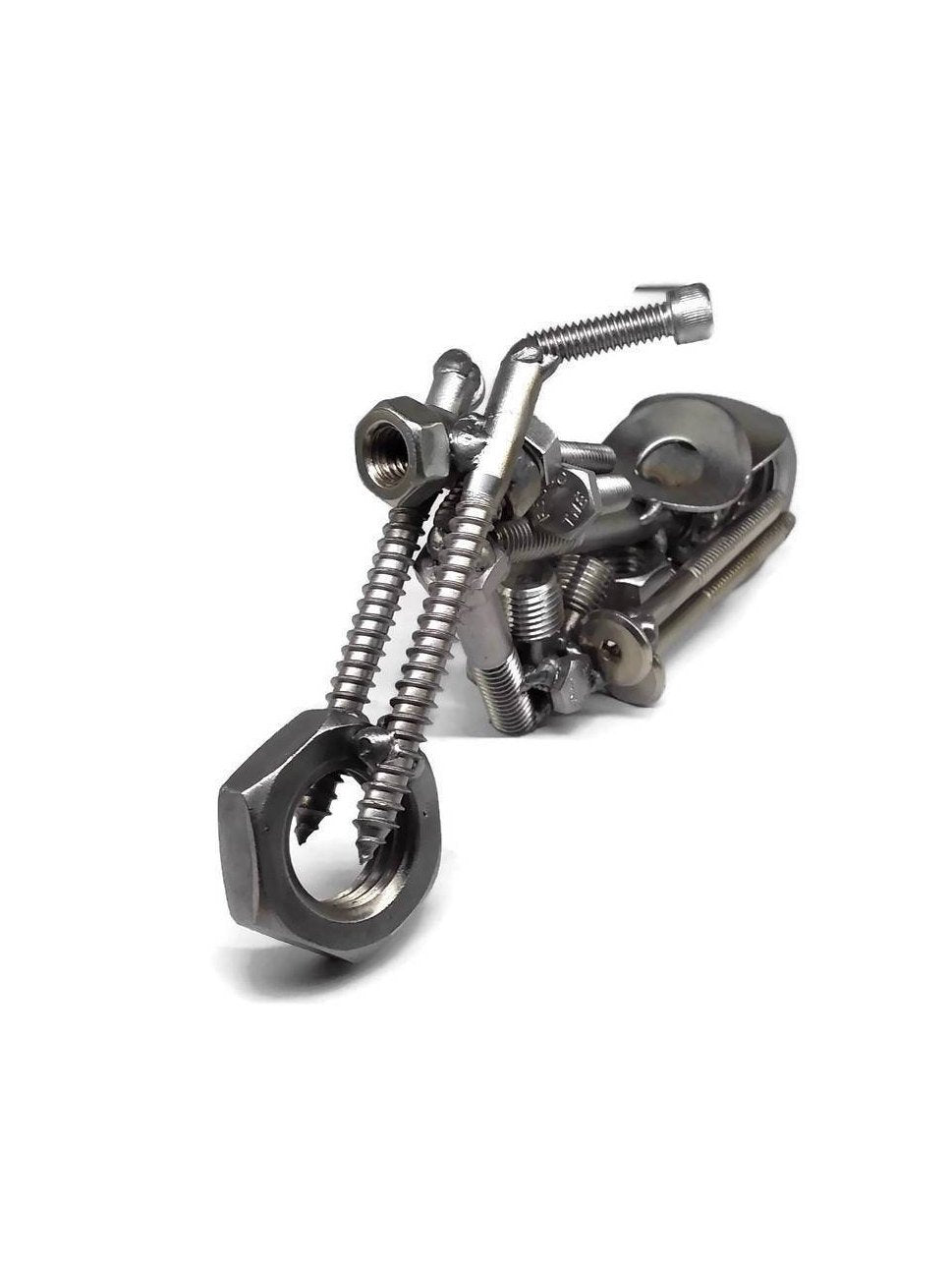 Metal Motorcycle Figurine, Scrap Steel Chopper, Nuts and Bolts Custom