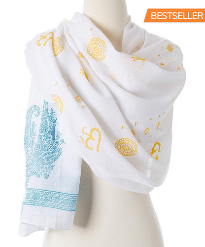 OM Shanti paisley design hand block printed cotton shawl