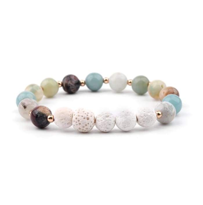 Lava Stone Essential Oil Bracelet - Amazonite and White 5