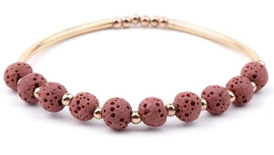 Lava Stone Essential Oil Bracelet - Rose Lava Stone and Gold