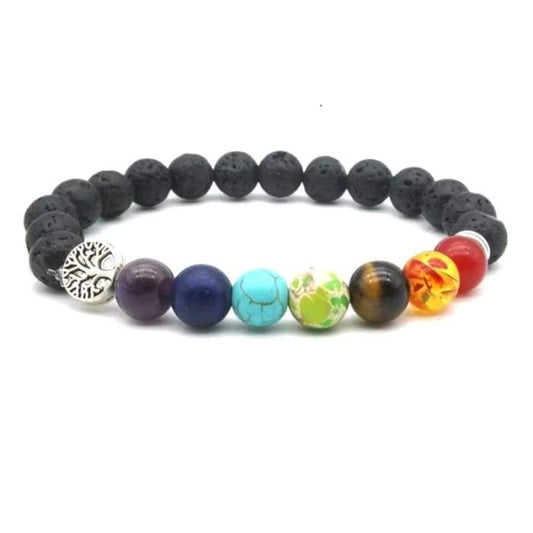 Seven Chakras Tree of Life Charms lava stone bracelet